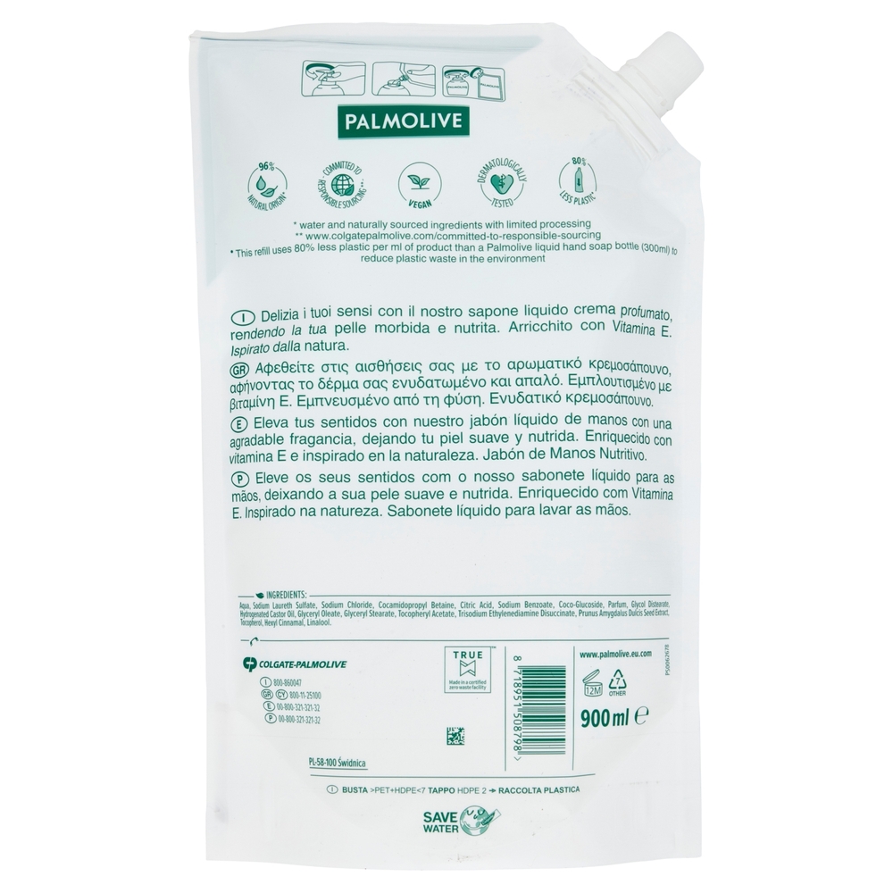 Palmolive ricarica sapone liquido mani Naturals latte e mandorla 900 ml